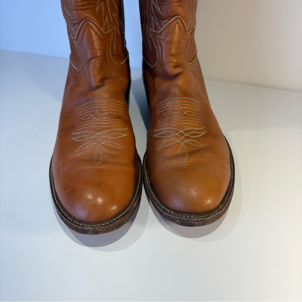 Vintage Tony Lama Brown Western Boots with Stitching Style # 6116 - Picture 2 of 10